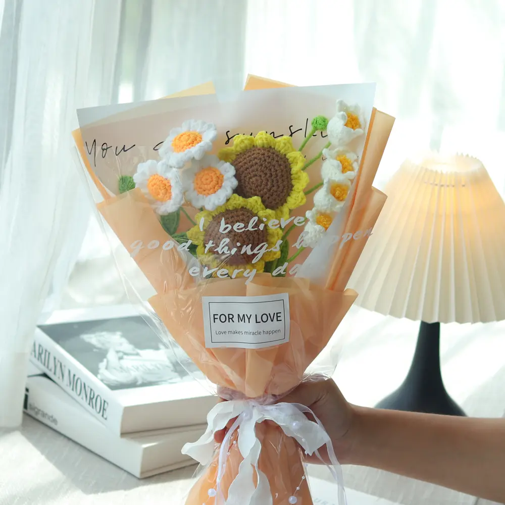 Handmade Crochet Flowers Bouquet, Sunflower Flower Bouquet  / Rose Flower Bouquet, Home Decor, Artificial Flower Arrangements, Anniversary & Holiday Gift, Autumn Decoration, Valentine's Day Present