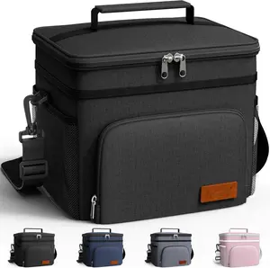 Premium Insulated Lunch Box for Men & Women - Leak-Proof Cooler Lunch Bag with 4 Pockets, Adjustable Strap, Ideal for Work, Picnic, Travel - Medium, Black, 10.2"×6.9"×8.5"