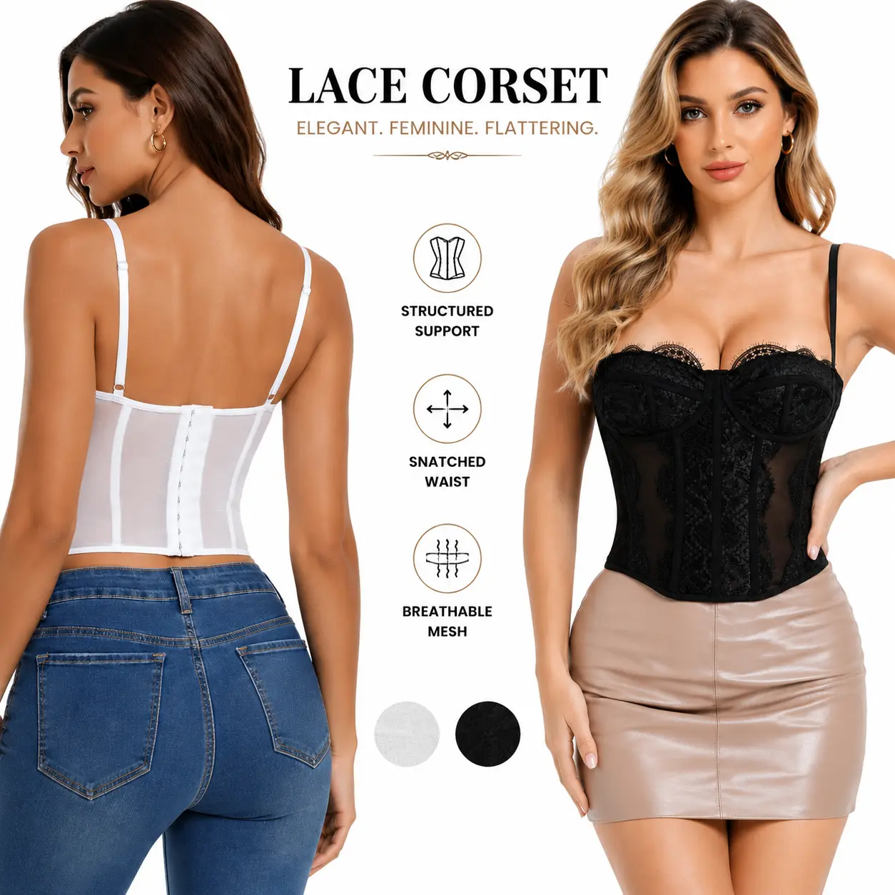 Women Fajas Lace Mesh Boned Corset Shapewear Bodysuit Spaghetti Strap Backless Tummy Control Slimming One Piece Shaper sohochic