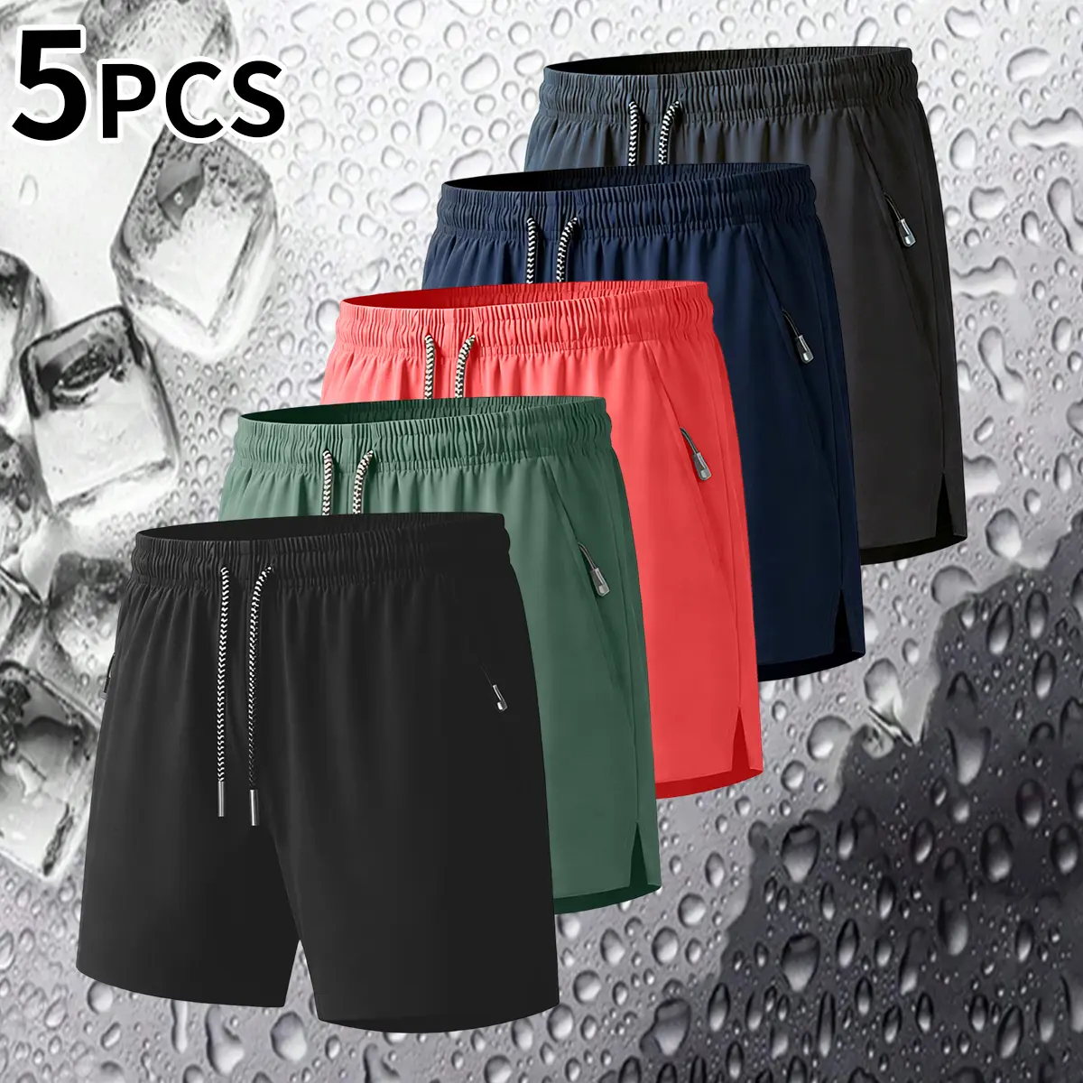 Men’s Athletic Shorts - Breathable Fitness, Soft Stretch, Solid Sports Drawstring Shorts Pants with Quick-Dry Elastic Waistband, Zippered Pockets, Durable for Gym, Running Workout Activities, Breathable Fitness Shorts