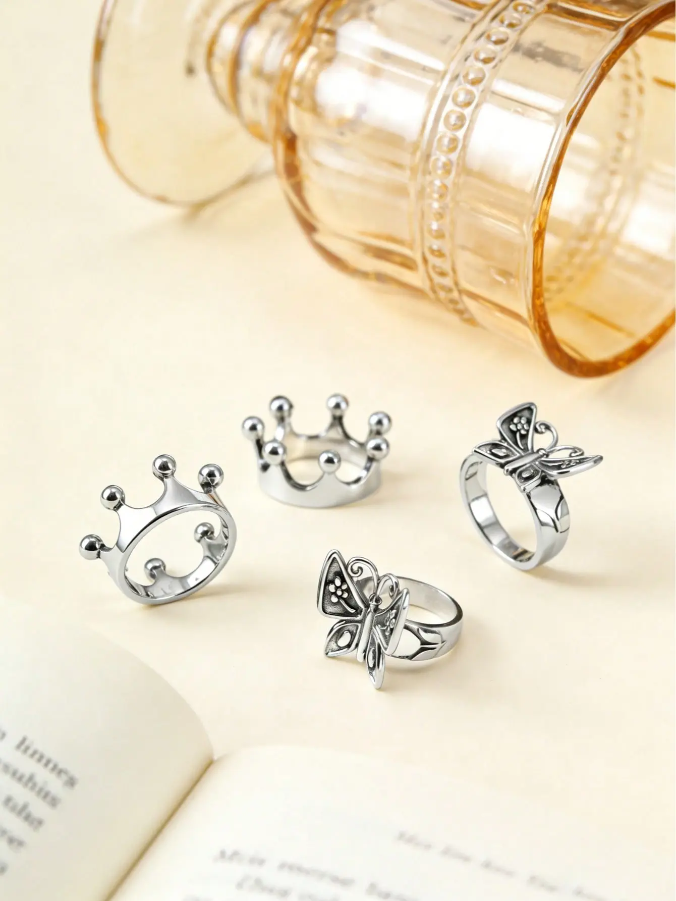 Vintage  silver-plated butterfly rings and crown rings in Bohemian style are the perfect choice for daily wear.- elegant wedding engagement promise ring