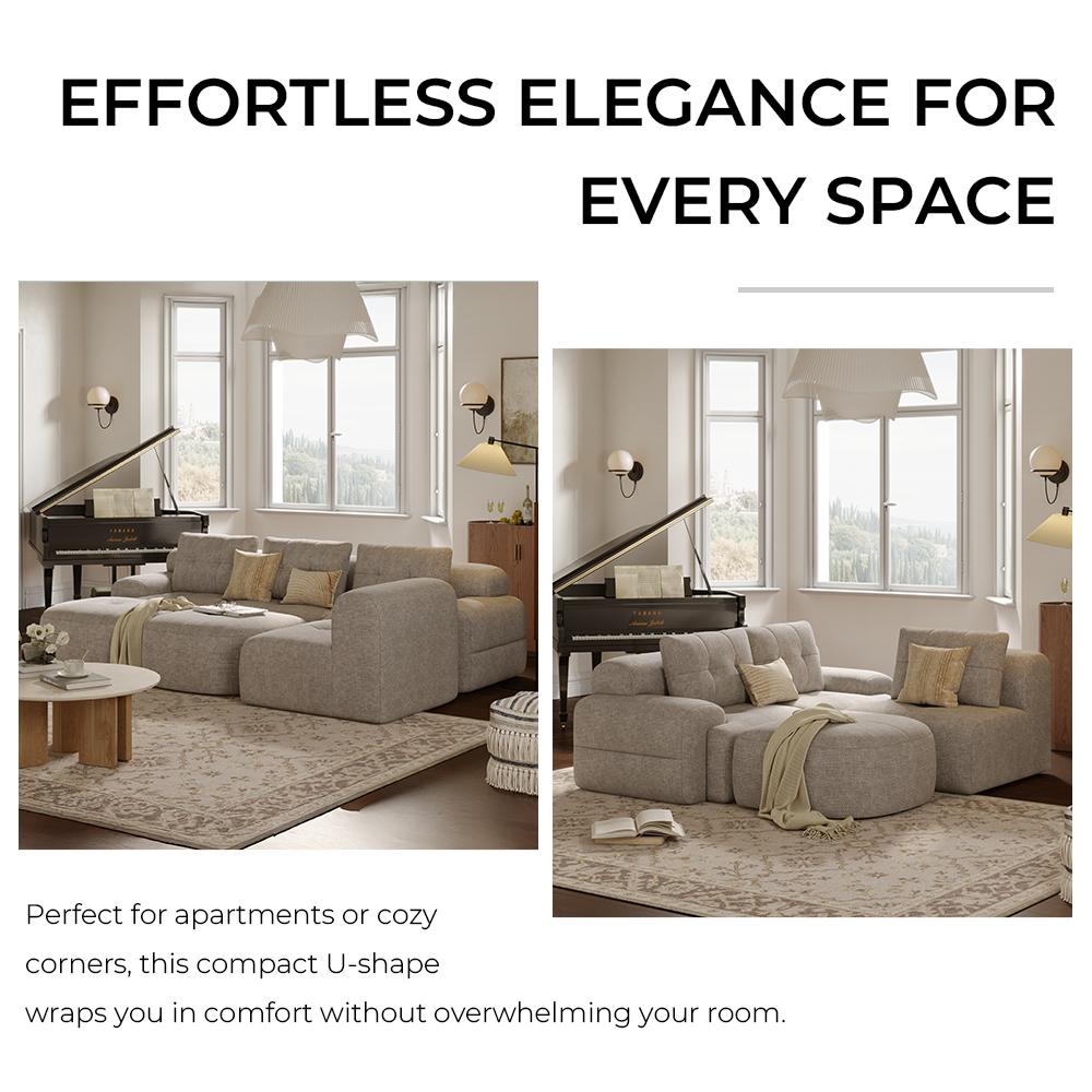 [Summervibes - 3 PKGS] 145'' U-Shaped Modular Sectional Boneless Sofa Couch Full-Foam Structure Compression Packaging Woven Texture Upholstery Oversized Modern Living Room Couch for 4+ Years of Comfort, Gifts for the Whole Family: Husband&Wife, Mom & Dad