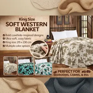 King Size Ultra-Soft Western Blanket 215 x 230 cm Bold Cowhide-Inspired Designs Cozy Fabric Perfect for Bedrooms Cabins & RVs
