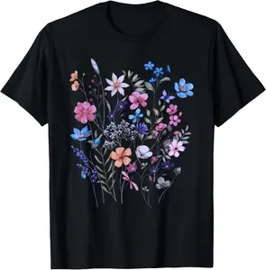 Vintage Flowers Women Wildflower Graphic Floral Gardening T-Shirt for Casual Outings & Everyday Wear