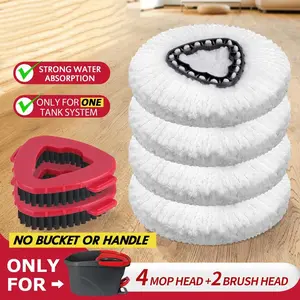 2026 Washable Microfiber Spin Mop Head Refills Pack & Scrub Brush, Pads Replacement for O-Cedar Easywring 1-Tank System, Deep Cleaning Home Care Supplies