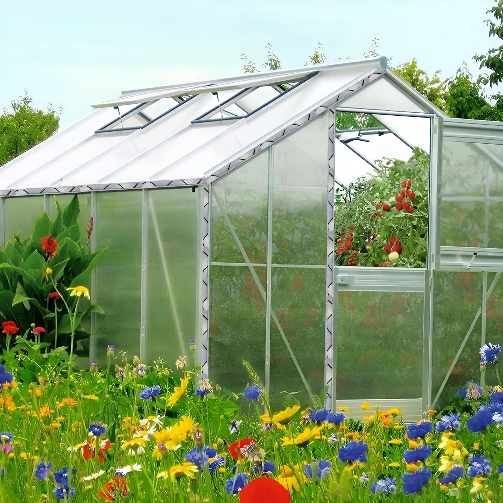 Garvee 20 Set Greenhouse Aluminum Frame Kit, 6.56Ft/2m 1Mm Thick Aluminum Extrusion Profiles with Fixing Accessories for DIY Backyard Small Greenhouse Construction