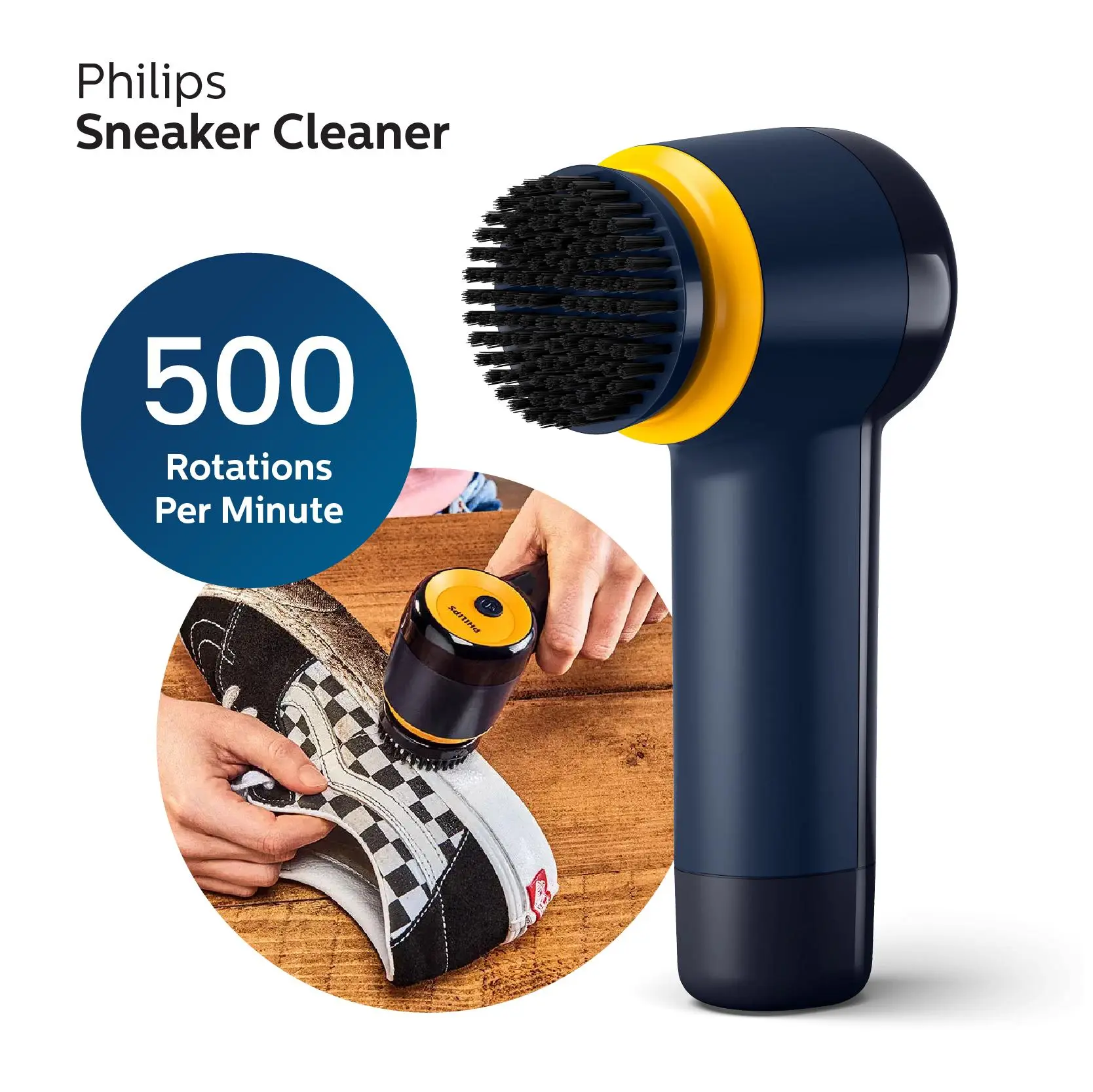 PHILIPS Sneaker Cleaner Kit | Electric Shoe & Trainer Cleaning, 3 Brushes for White Shoes, Leather, Suede & Mesh, Easy to Use, Portable Battery Powered Cleaner