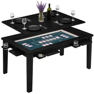 Solid Wood Board Game Table with Removable Top,Convertible Gaming & Dining Table with Hidden Storage,4–6 Player Game Table for Family & Game Night with Game Mat, 6 Cup Holders & Hobby Trays