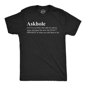 Mens Funny T Shirts Askhole Definition Sarcastic Graphic Novelty Tee for Men Mens Funny T Shirts Cool Vintage Fashion T-Shirt Gift Classic Menswear Funny Sarcastic Short Sleeve Novelty Tees for Guys Black -