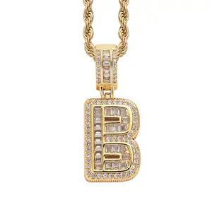 Gold Initial Necklace For Women Men 18K Gold Plated Inlay Cubic Zircon Iced Out Letter Pendant Name Necklaces Hip Hop Jewelry