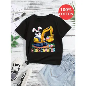 Easter Day Girls T Shirts Bunny Excavator Egg Hunt Fun Print 100% Cotton Short Sleeve T Shirt