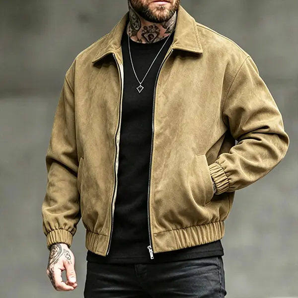 Men's Casual Harrington Jacket, Loose-Fit Vintage Bomber Coat, Lightweight Breathable Streetwear Outerwear, Soft Skin-Friendly Autumn and Winter Zip-Up Jacket with Pockets