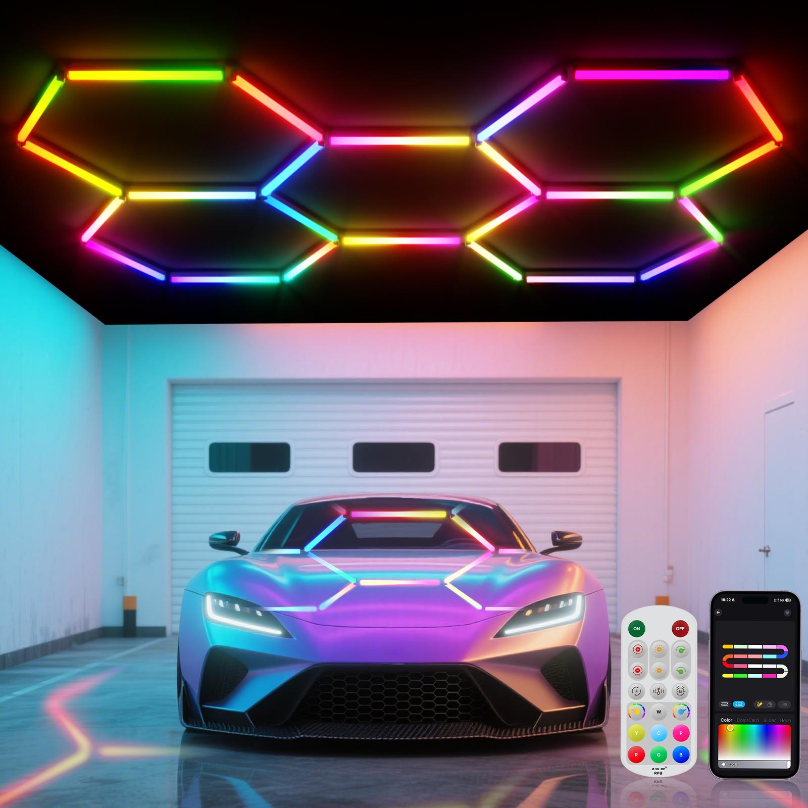 HYPERLITE RGB Hexagon Light Smart Modular Honeycomb Light App & Remote Control LED light Music Sync DIY Colors Ceiling light Gaming Room Party Office Garage Light LED Wall Decor light, SpringGlowUp