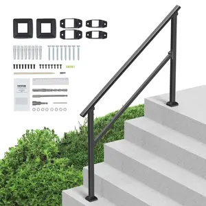 VEVOR Handrails for Outdoor Steps,  4-5 Step Stair Hand Rail Kit, Transitional Carbon Steel Railings with Installation Kit, Stair Rails for Seniors, Concrete Steps & Porch & Deck, Black Square Tube