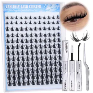 ZANLUFLY Fox Wink Manga Lash Clusters Kit with Bond & Seal Tweezers Spiky Wispy Natural DIY Eyelash Extensions Look for Stunning Eye Makeup Cosmetic Makeup Cosmetic