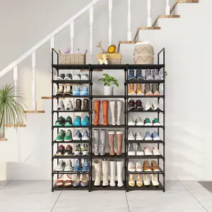 9-Tier Metal Shoe Rack - Sturdy Iron Pipe 50-55 Pairs Large Capacity, Waterproof PP Boards Hooks Space Saving Shoe Organizer for Entryway Closet Garage