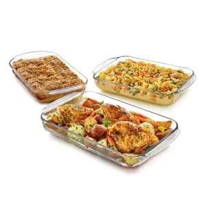 Libbey Baker’s Basics 3 Piece Glass Baking Dish Set, Stackable, Clear Versatile Casserole Dish Set, Baking Glassware Set for Food Prep and Baking