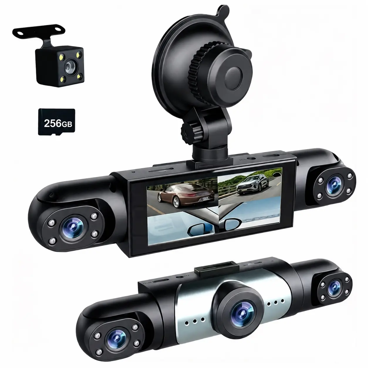 1080P 4-Channel Dash Cam for Cars, Wired Front and Rear Car Camera with 256GB SD Card, Parking Monitor, Night Vision & Loop Recording