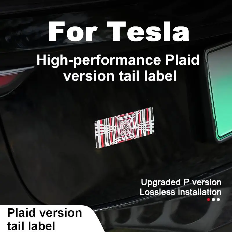 3D Plaid Logo Car Rear Trunk Fender Badge Emblem Sticker for Tesla Model 3, X, Y, S - Automotive Exterior Styling Accessory, Automobile Decals, Car Decorative Sticker, Stickers For Car