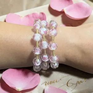 Handmade Pink Rose Stained Glass Bangle