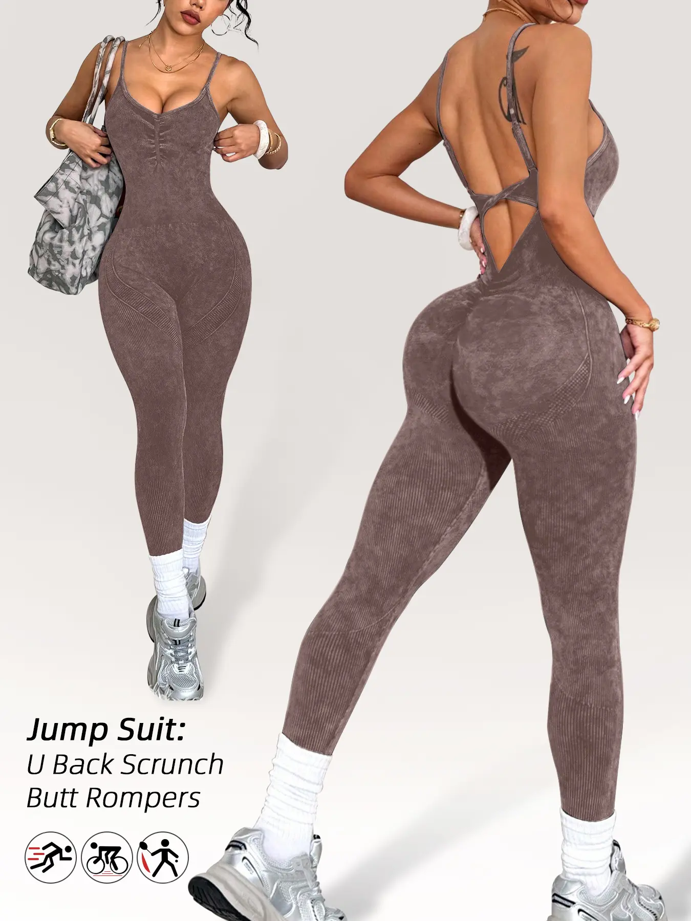 Women's Washable Sandblasted Fitted Jumpsuit, Twisted Style One-Piece for Casual Wear, Womenswear for Everyday