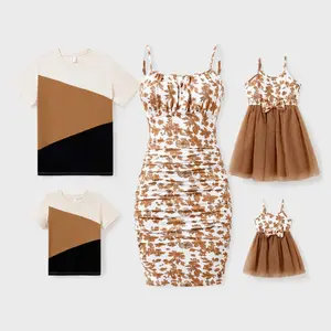 PatPat Family Matching Colorblock Cotton Tee or Flora Print Strap Body-con Dress or Mesh Splicing Dress,Spring Sale Womenswear Clothes，SprIngGIowUp ,RefreshedLook
