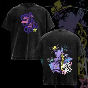 Jotaro “Star Platinum” Washed Oversized T-Shirt, JoJo’s Bizarre Adventure Anime Graphic, Time-Stopping Power And Silent Rage Aesthetic, Vintage Washed Heavy Cotton Unisex Apparel