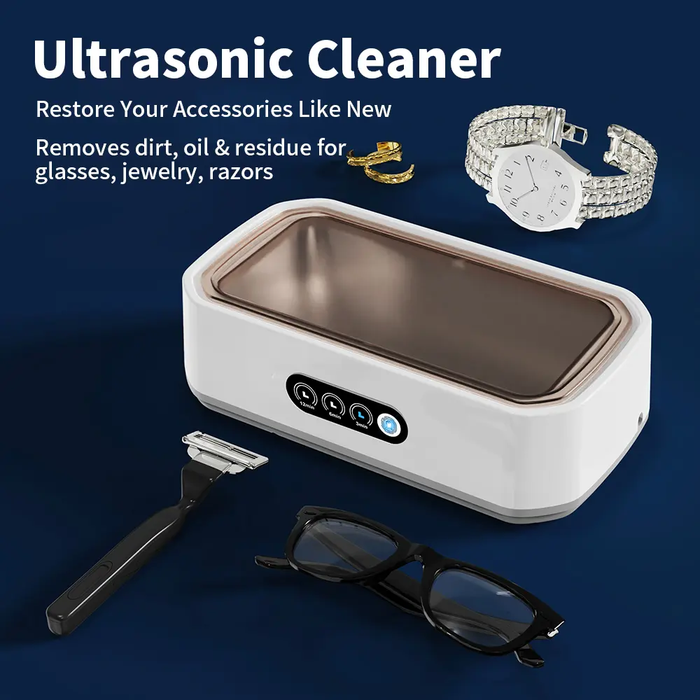 Real Ultrasonic Cleaner, 49KHz 650ml Compact Rectangular Tank Automatic Cleaner Machine - Corded Unit with 3 Timer Modes, Standard Plug for Watch, Bangle - Small Footprint Household/Commercial Cleaning Equipment, Eyeglasses