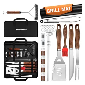 PURPLEBIRD 31PCS Grill Set for Outdoor Grill - Grilling Gift for Men & Dad, Grilling Utensils Set with Cleaner Brush, Thermometer, Storage Bag, BBQ Mat