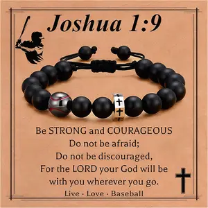 Baseball/Basketball/Football/Soccer Bracelet for Boys Cross Beaded Bracelet Gifts for Son Grandson Players Team Fan Friends,Easter Basket Stuffers for Teens Boys