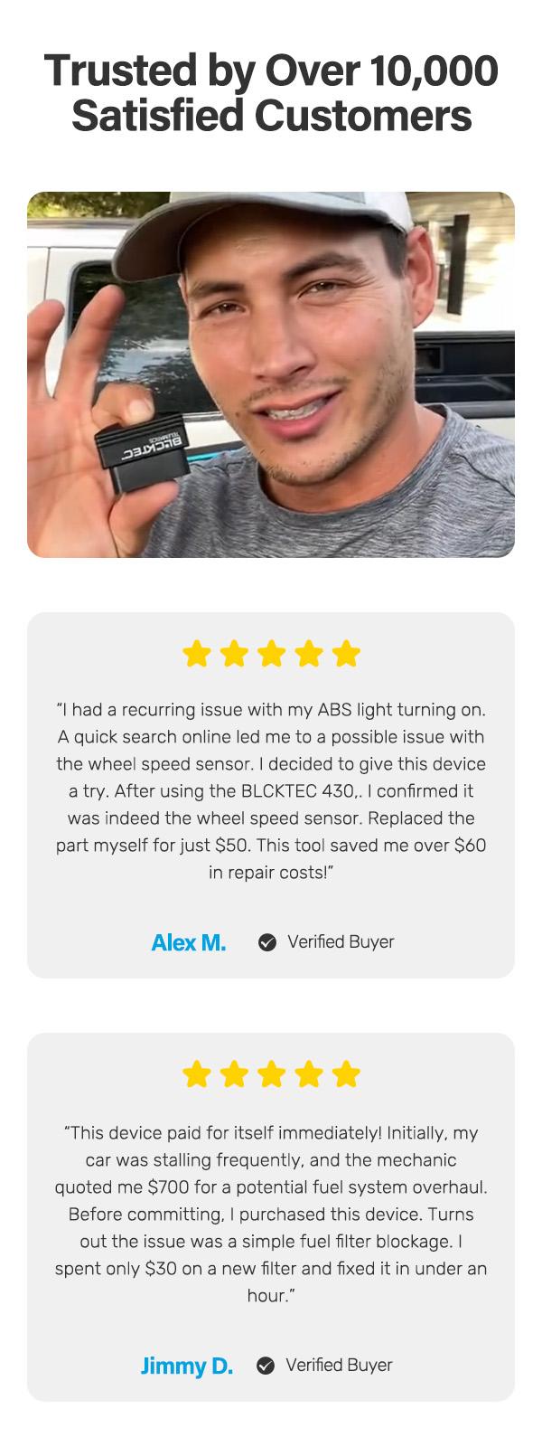 BLCKTEC 430 Bluetooth OBD2 Scanner, No Subscription Fee, OBDII Car Code Reader Diagnostic Tool, Diagnose Check Engine, ABS, SRS, TPMS & More, Live Data, Full System Scan, Supports USA/Canada Vehicles 1996+