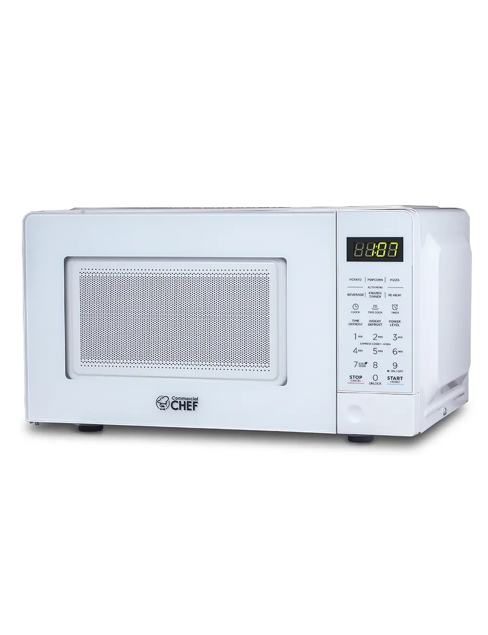 Commercial Chef Compact Microwave Oven - Household Appliances, Kitchen Appliances, 0.7 Cubic Ft, 700W Power, Touch Controls, Digital LED Display with Clock, Recessed Door Handle, 10 Power Levels, Food Heating