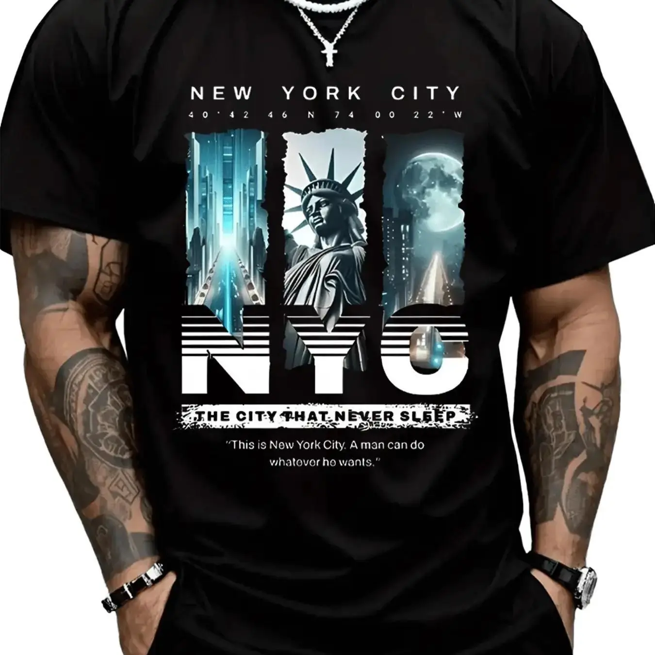 Men's NYC Graphic Print  T-Shirt -White with Lettering, Regular Fit Casual Summer Tee, Machine Washable,  T Shirts, Streetwear Style, Minimalist Design, Comfortable Material, Lightweight Top, Street Style Lovers