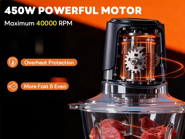 Electric Food Processor, 450W Meat Grinder & Vegetable Chopper with 2 Bowels for Home Use, Food Chopper with Double S-Blades for Vegetable, Onion, Garlic, Meat, Nuts