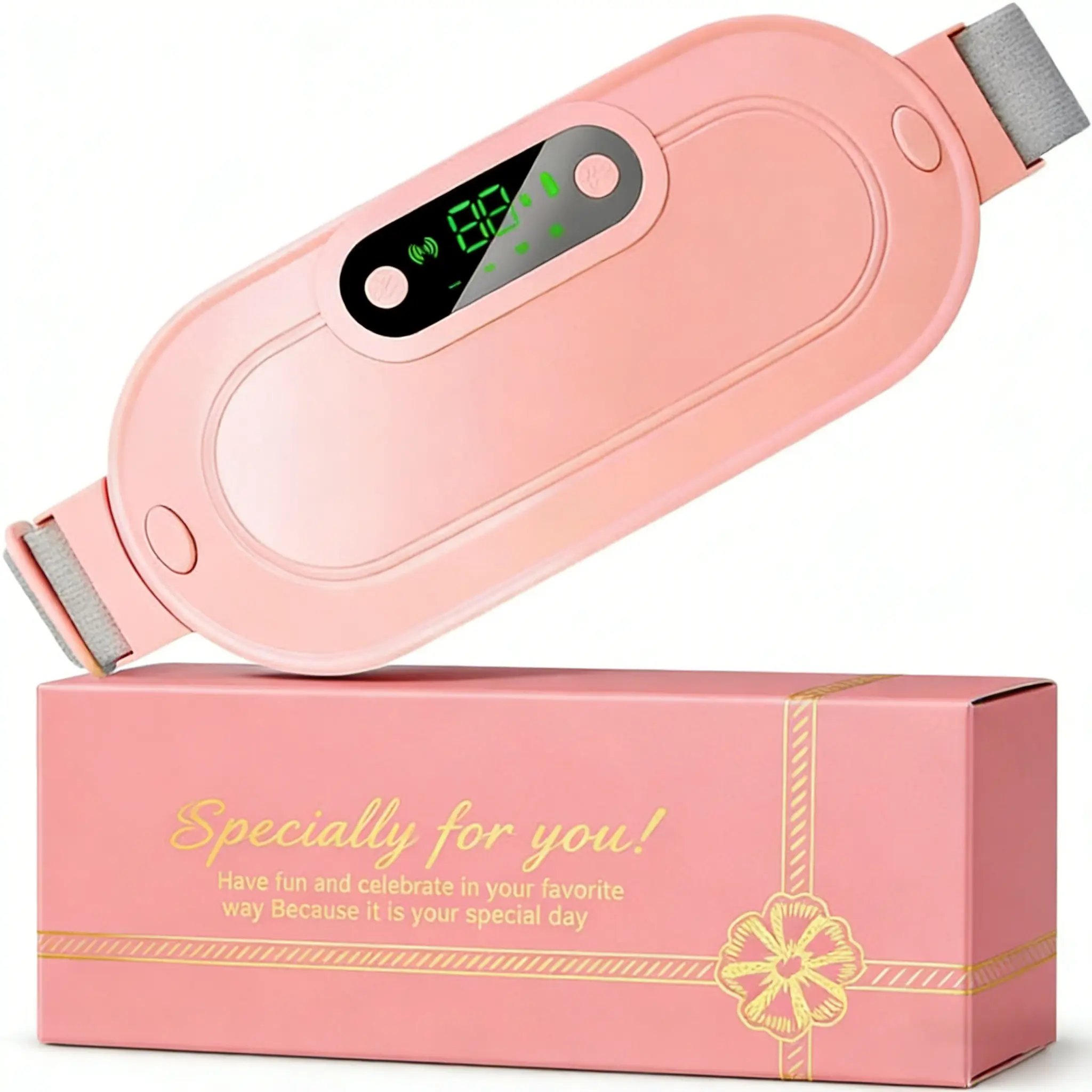 Summerwins Cordless Heating Belt - Travel-Ready Pad for Women Users, FSA HSA Eligible, 3 Auto-Off Timer Settings, 4 Heat + Massage Modes, Period Cramp Relief, Gifts for Women, Pink, Heating Pad
