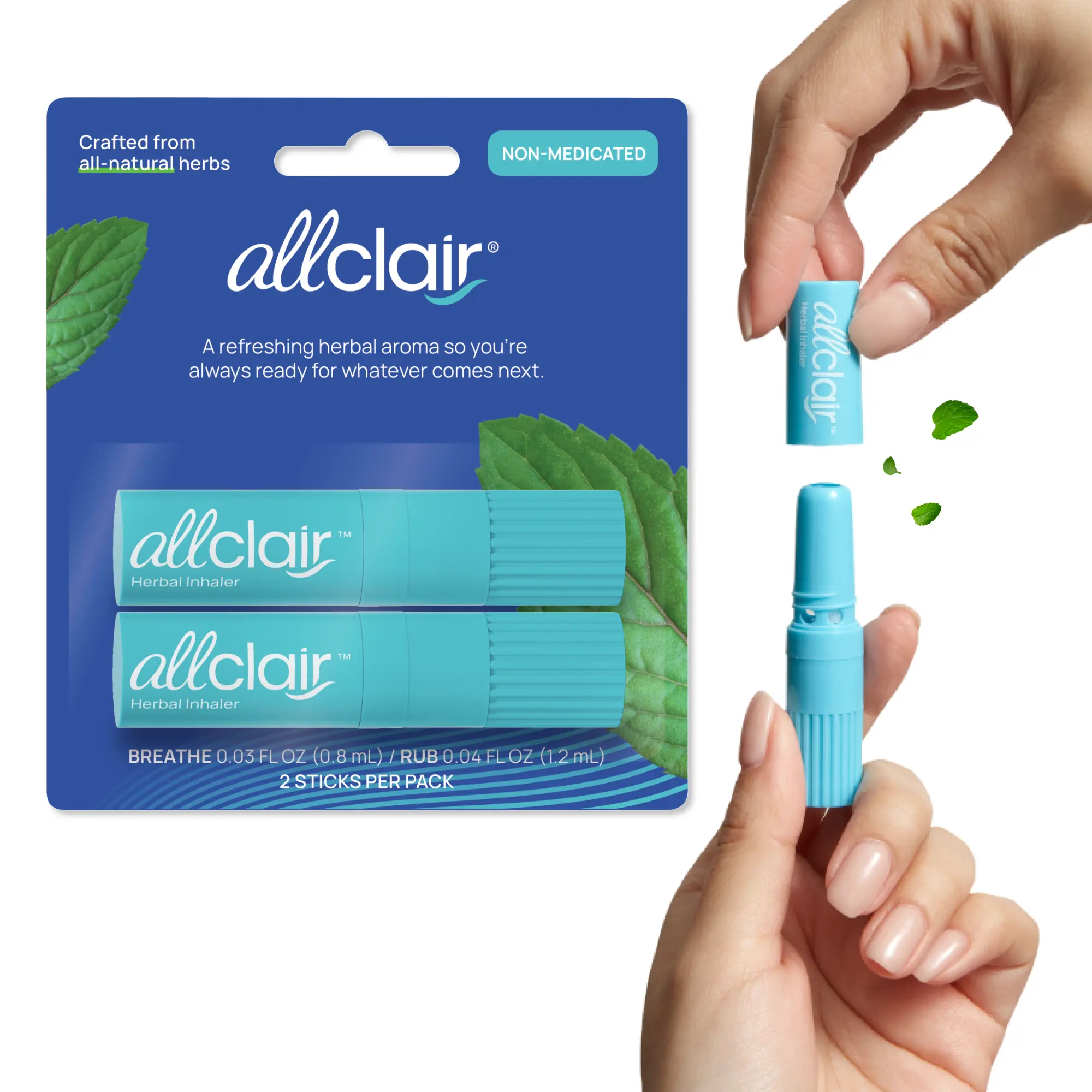 Allclair Herbal Inhaler - All-Natural Remedy for Motion Sickness, Morning Sickness, Stress, and Overstimulation - Works Fast, Drug-Free, Non-Drowsy, Portable Travel Essential