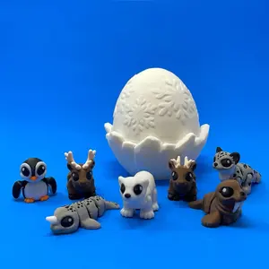 Arctic Hatchlings Set of 7 with Egg or Without Egg 3D Printed Articulating Animals Flexi Mini Figurines Polar Bear Snow Leopard Penguin Walrus Narwhal Reindeer, Fidget, Stress Relief, Toys