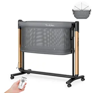 TIMCHIC 3-in-1 Baby Bassinet with Automatic Electric Bedside, Heights Adjustable, Auto Rocking Crib on Wheels for Infants 0-12 Months
