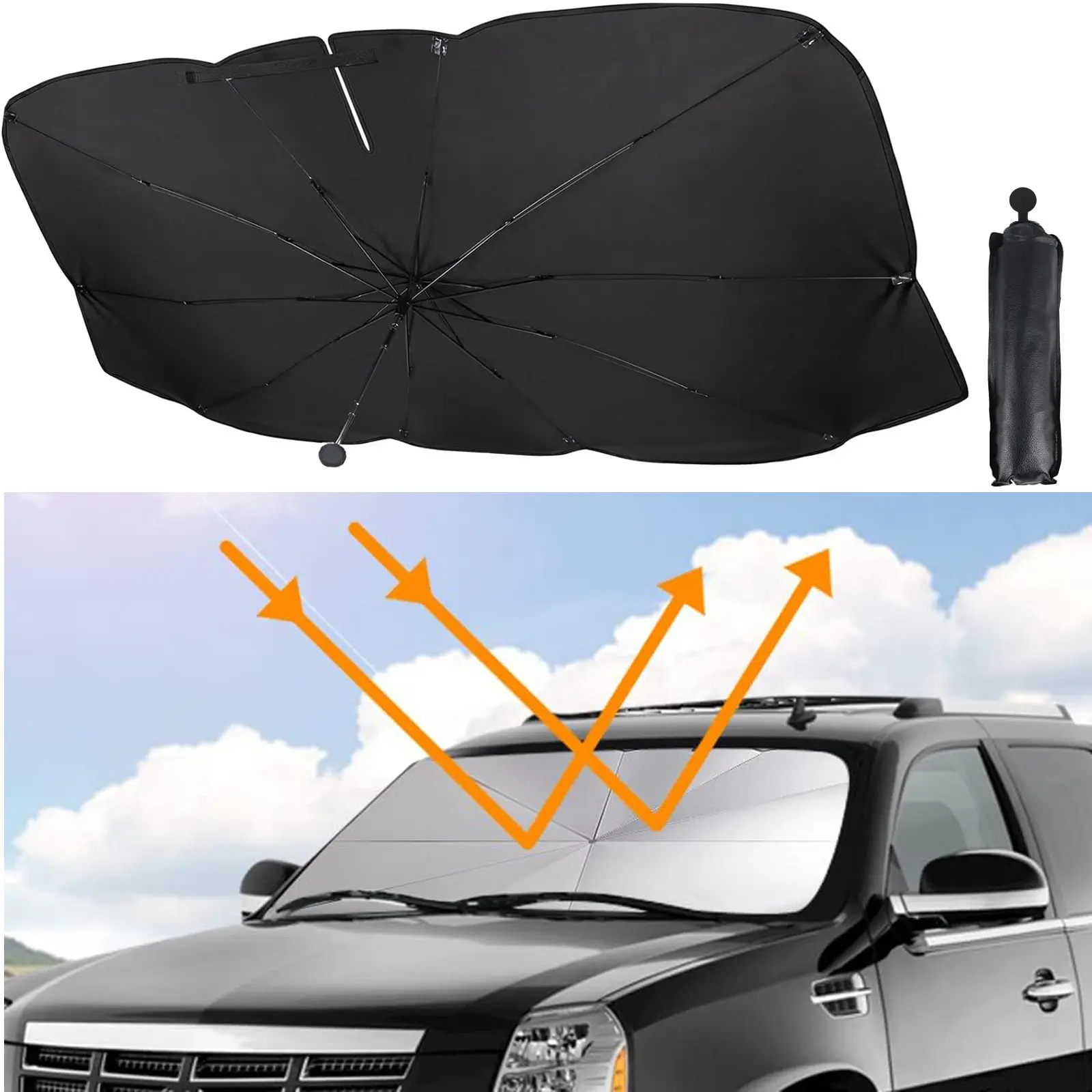 2026 New Synthetic Foldable Windshield Sunshade Front Window - UV-Block, Heat-Insulating, High Temperature Resistant, Portable Shade Front Window, Medium 59"l x 31"w, Universal Car Interior & Exterior Accessory for SUV, Sedan