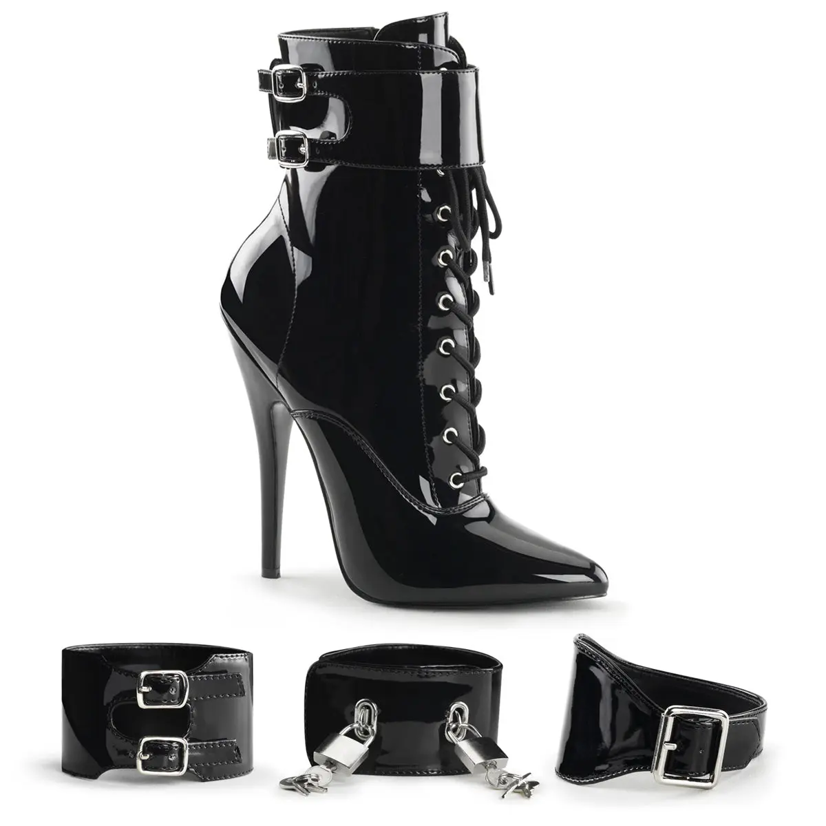 Women's Stiletto Ankle Boots with Pointed Toe, 5.5-Inch High Heel Patent Shoe with Interchangeable Cuffs & Side Zip (Domina-1023), Footwear, 14Cm, Cuff Swap, Interchangeable Ankle Cuffs
