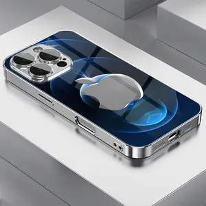 Technology-inspired Blue Gradient Metal Double-cut Apple Pattern Electroplated TPU Phone Case for iPhone 17 Air 16/15/14/13/12/11 Pro Max, Plus Samsung Galaxy S25/S24/S23/S22/S21/S20/S10/ Ultra Plus, FE & Samsung Galaxy A series