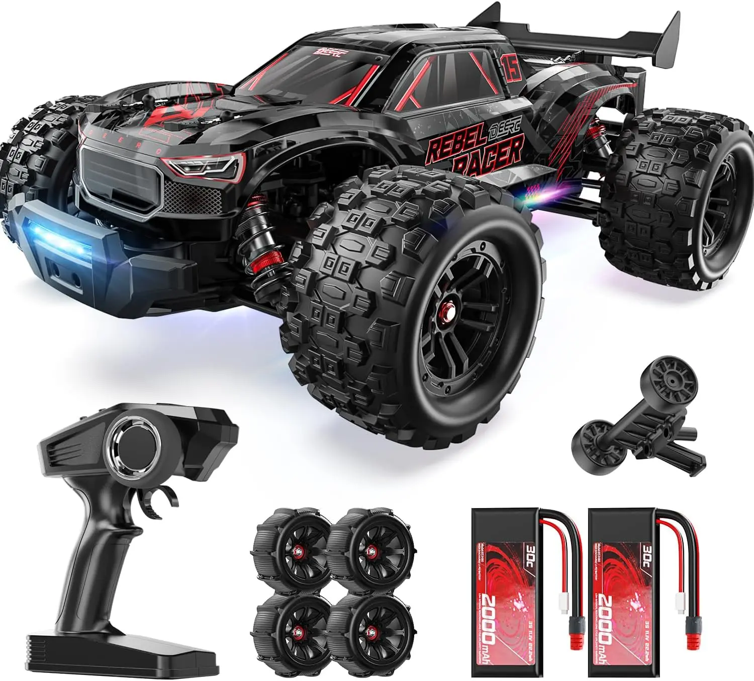 DEERC 1:14 Fast Brushless RC Cars, Max 46+ MPH, 2 3S Lipo Batteries 4x4 Waterproof RC Truck, All Terrain RC Truggy for Snow,Sand & Mud,  Rock Crawler