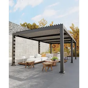 Louvered Pergola 12' x 24',Outdoor Aluminum Pergola,Hardtop Gazebo,Modern Style with Adjustable Louvers,Reinforced Aluminum Frame,Integrated Drainage System,for Deck Garden Yard(Grey)