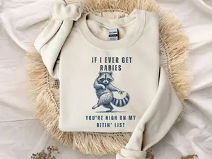Funny Raccoon Meme Shirt, If I Ever Get Rabies You’re High on My Bitin List Tee, Sassy Raccoon Graphic Sweater, Unisex Humor Shirt