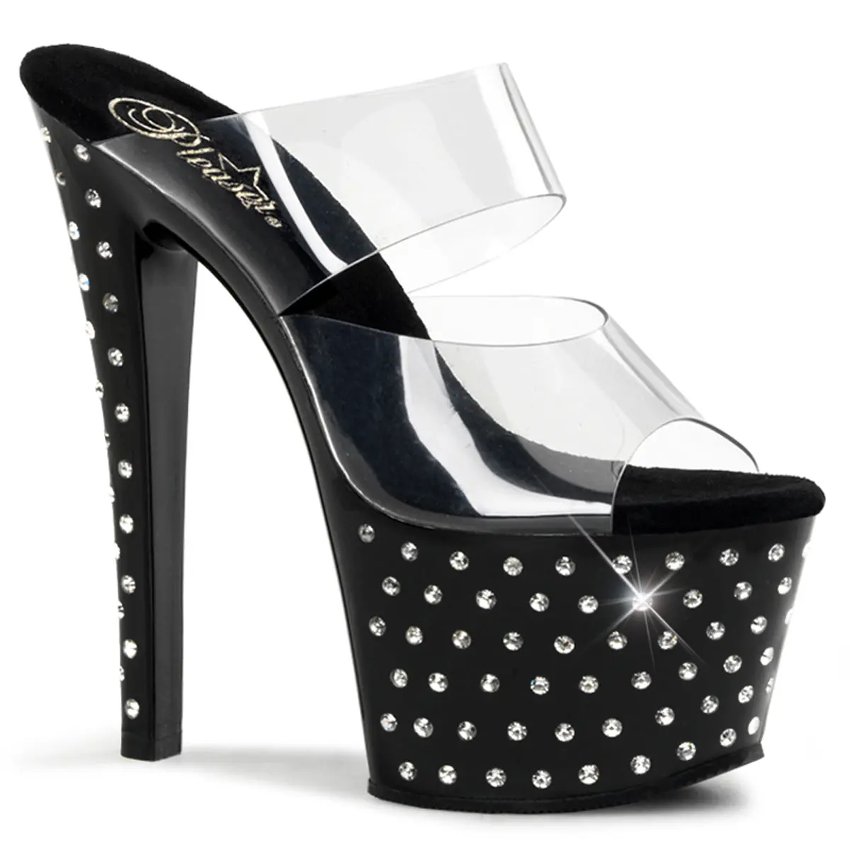 Women's Stylish Skyhigh Platform High Heels - Rhinestone Sparkling Stones Slide-On Footwear for Special Events, Stardust-702