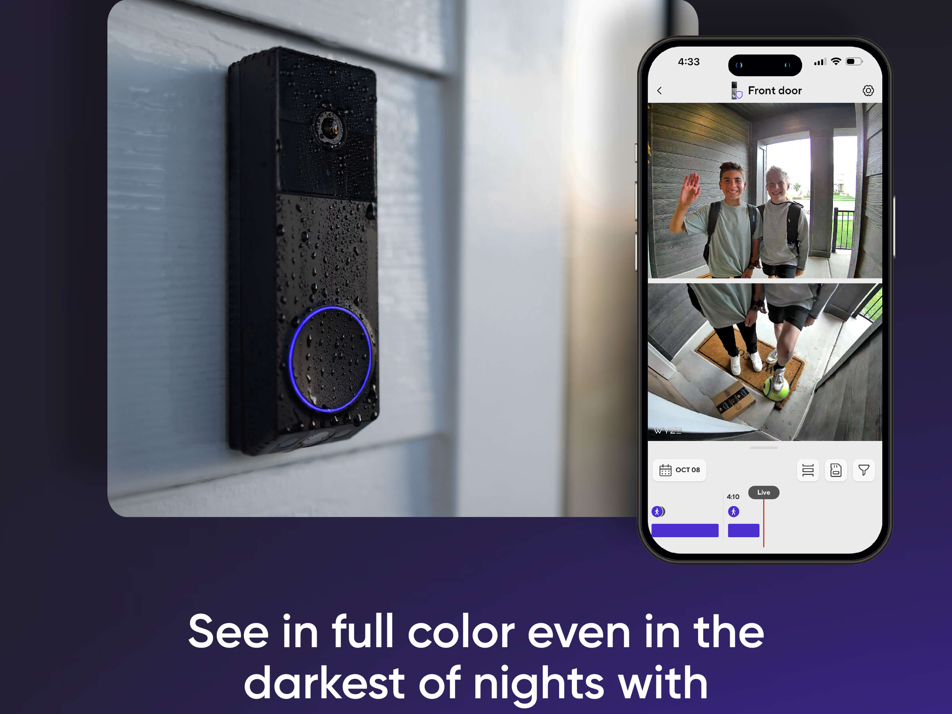 Wyze Duo Cam Doorbell — Battery + Wireless Smart Ring Doorbell Camera, Adhesive Mount, Head-and-Toe View, 2K Quality, 2-Way Talk, Color Night Vision