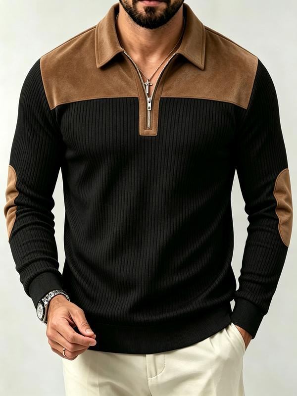 Men's Long Sleeve 1/4 Zip Polo Shirt, Vintage Casual Business Golf Shirt