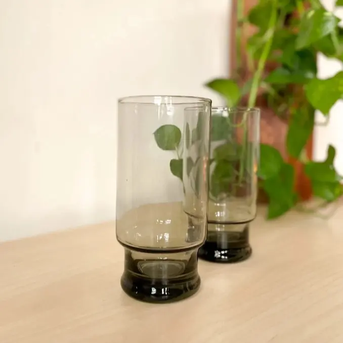 1970s Vintage Smokey Highball Drinking Glasses - Set of Two