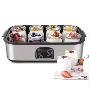 Electric Probiotic Yogurt Maker with 8 Glass Jars - Adjustable Temp & Time Control (Up to 48H) - Stainless Steel Probiotic Maker for Super Gut Health, Greek Yogurt, & Fermentation - 100% BPA-Free