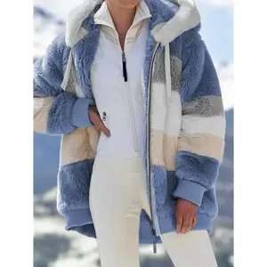 Winter Long Coats for Women Plus Size Winter Warm Loose Plush Zip Hooded Jacket Coat Gifts Christmas Gift